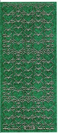 Billede: hjerter grøn/guld glimmer stickers