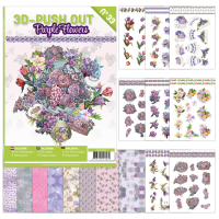 Billede: Bog med 8 ark med 3D udstansninger, 3 stk. pr. ark samt 8 ark matchende designpapir, Purple Flowers, nr. 33