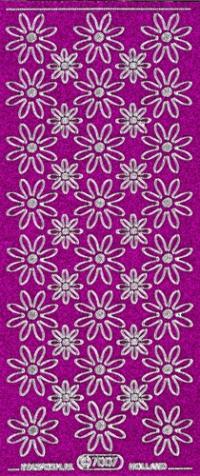 Billede: BESTILLINGSVARE blomst violet/sølv glimmer stickers 10 STK., LEVERINGSTID OP TIL 1 TIL 2 MÅNEDER