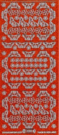 Billede: sommerfugle og blomster orange/sølv glimmer stickers