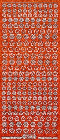 Billede: små blomster orange/sølv glimmer stickers