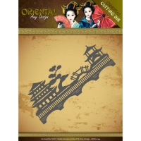Billede: skæreskabelon orientalsk have med huse, AMY DESIGN DIE ADD10144, 12,5x5,2cm, førpris kr. 50,- nupris