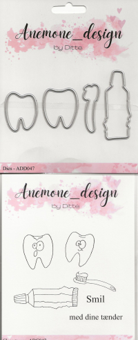 Billede: skæreskabelon og stempel tænder, tandpasta og tandbørste, Smil med dine tænder, Anemone_design Dies og Clearstamp