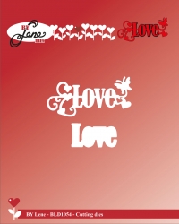 Billede: skæreskabelon Love med skygge, BY LENE DIES Love, BLD1054, 5,6x2,7cm, førpris kr. 40,- nupris