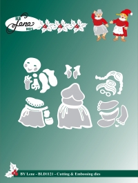 Billede: skære/prægeskabelon julemandens kone, BY LENE DIES “Santa’s Wife” BLD1121, Biggest: 4,1x5cm, førpris kr. 68,- nupris