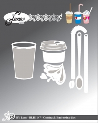 Billede: skære/prægeskabelon kaffe, milkshake og soft ice i bæger, BY LENE DIES “Cup” BLD1147, Biggest: 3x4,6cm, førpris kr. 78,- nupris