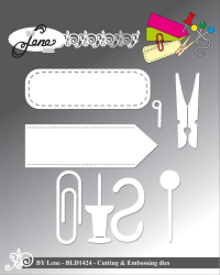Billede: skæreskabelon kontorartikler, clips, kortnål, krog, nipsenål, klemme, mærkater, BY LENE DIES 