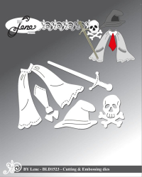 Billede: skære/prægeskabelon dødningehoved, sværd, hat og kappe, BY LENE DIES 