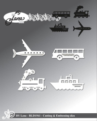 Billede: skære/prægeskabelon lille bus, fly, tog og skib, BY Lene Dies 