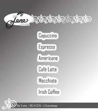 Billede: BY Lene Clearstamp Capuccino, Espresso, Americano, Café Latte, Macchiato, Irish Coffee, BLS1236, Capucino: 2x0,5cm 