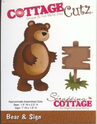 Billede: skæreskabelon Dies CottageCutz CC-026 bjørn og skilt, førpris kr. 120,00, nupris