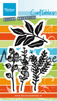 Billede: skære/prægeskabelon blade og planter, MARIANNE DESIGN CR1432 Herbs & Leaves,
Biggest: 59x43mm