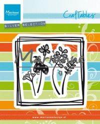 Billede: skære/prægeskabelon tynd firkantet ramme med blomsterpynteting, MARIANNE DESIGN CR1469 Doodle square, 87,5x87mm, førpris kr. 62,- nupris 
