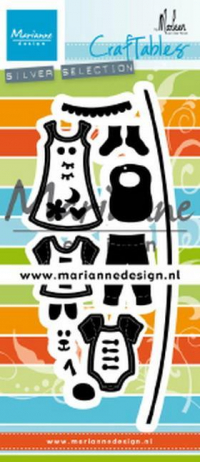 Billede: skæreskabelon børnetøj på tørresnor, MARIANNE DESIGN CR1502 Clothesline, 55x133mm