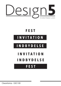 Billede: Design5 clearstamp, Danske Boxord - FEST, INVITATION, INDBYDELSE, D5C100, Største: 6,5x1cm 