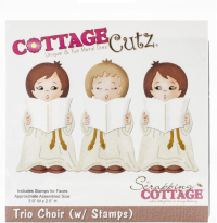Billede: skæreskabelon med stempel til ansigtet, CottageCutz Trio Choir Die with Cottage Impressions Stamps, cc-021, førpris kr. 140,- nupris