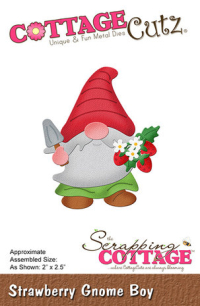 Billede: skæreskabelon gnome med jordbær, Dies CottageCutz CC-1033, Strawberry Gnome Boy
