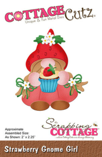 Billede: skæreskabelon jordbærgnomepige med cupcake, Dies CottageCutz CC-1034, Strawberry Gnome Girl