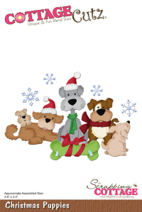 Billede: skæreskabelon julehunde med en julegave, Christmas Puppies, cc-1077, CottageCutz