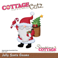 Billede: skæreskabelon julegnome med gave og juletræ i rygsæk, Jolly Santa Gnome, cc-1082, CottageCutz