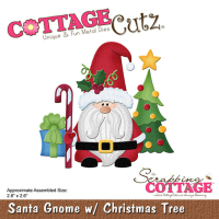 Billede: skæreskabelon julemand med stok, gave og juletræ, Santa Gnome w/Christmas Tree, cc-1085, CottageCutz