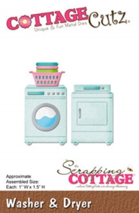 Billede: skæreskabelon vaskemaskine, tøjkurv og tørretumbler, Washer & Dryer, tørretumbler 2,6x3,9cm, cottage cutz, førpris kr. 88,- nupris