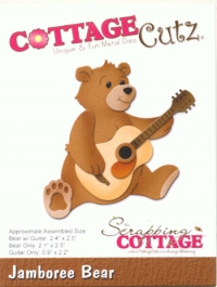 Billede: skæreskabelon Dies CottageCutz CC-258 bjørn spille guitar, Jamboree Bear, Fra 2,3x5,6 til 6,1x6,4cm, førpris kr. 114,- nupris
