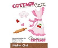 Billede: skæreskabelon forklæde, bagerhat, kagerulle og hjerter,  CottageCutz Kitchen Chef, cc-432, førpris kr. 110,- nupris