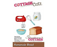 Billede: skæreskabelon håndmixer, mel, piskeris, dej i skål og brød, CottageCutz Homemade Bread, cc-433, førpris kr. 75,- nupris