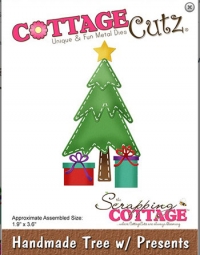 Billede: skæreskabelon syet juletræ med gave, Dies CottageCutz CC-520, Handmade Tree w/Present, førpris kr. 76,00, nupris