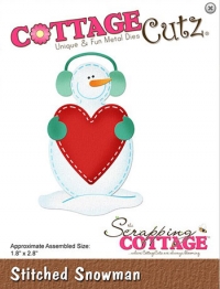 Billede: skæreskabelon snemand med ørebøffer og hjerte, Dies CottageCutz CC-525,Stitched Snowman, førpris kr. 108,00, nupris