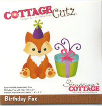 Billede: skæreskabelon fødselsdagsræv med gave, Dies CottageCutz CC-643, Birthday Fox