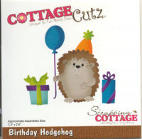 Billede: skæreskabelon fødselsdagspindsvin med gaver og ballon, Dies CottageCutz CC-644, Birthday Hedgehog