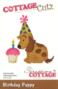 Billede: skæreskabelon fødselsdagshund med cupcake, Dies CottageCutz CC-646, Birthday Puppy
