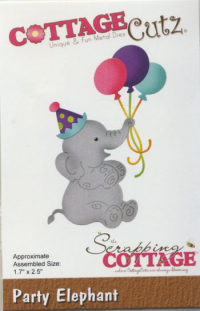 Billede: skæreskabelon elefant med hat og balloner, Dies CottageCutz CC-653, Party Elephant