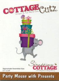 Billede: skæreskabelon mus med gaver og en lille cupcake, Dies CottageCutz CC-656, Party Mouse with Presents