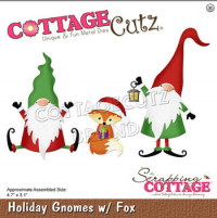 Billede: skæreskabelon julenisser og en ræv, Dies CottageCutz CC-681, Holiday Gnomes w/Fox