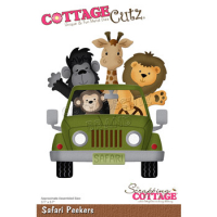 Billede: skæreskabelon safaribil fyldt med vilde dyr, Dies CottageCutz CC-844, Safari Peekers