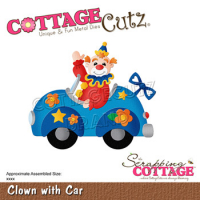 Billede: skæreskabelon cirkusklovn i bil, Dies CottageCutz CC-864, Clown with Car