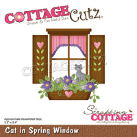 Billede: skæreskabelon kat i vindue, CC-876, Cat in Spring Window, CottageCutz