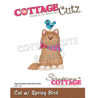 Billede: skæreskabelon kat og lille fugl, CC-877, Cat w/Spring Bird, CottageCutz