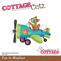 Billede: skæreskabelon ræv i propelmaskine, CC-878, Fox in Airplane, CottageCutz
