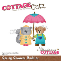 Billede: skæreskabelon 2 dyrevenner under en parasol, CC-884, Spring Showers Buddies, CottageCutz