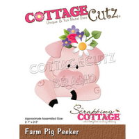 Billede: skæreskabelon glad gris med hårpynt, Dies CottageCutz CC-896, Farm Pig Peeker