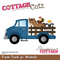 Billede: skæreskabelon lille lastbil med lad med bondegårdsdyr, Dies CottageCutz CC-898, Farm Truck w/ Animals