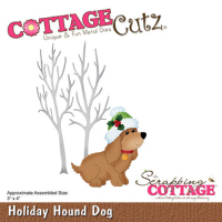 Billede: skæreskabelon julehund ved træstammer, Dies CottageCutz CC-905, Holiday Hound Dog