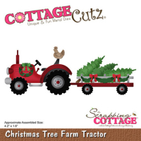 Billede: skæreskabelon juletræer på traktorens anhænger, Dies CottageCutz CC-915, Christmas Tree Farm Tractor