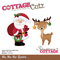Billede: skæreskabelon julemand med gavesæk og pyntet rensdyr, Dies CottageCutz CC--920, Ho Ho Ho Santa
