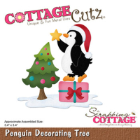 Billede: skæreskabelon pingvin på julegave pynter juletræet, Dies CottageCutz CC-923, Penguin Decorating Tree