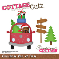 Billede: skæreskabelon julebamse på julegaveindkøb i bil, Dies CottageCutz CC-945, Christmas Van w/Bear